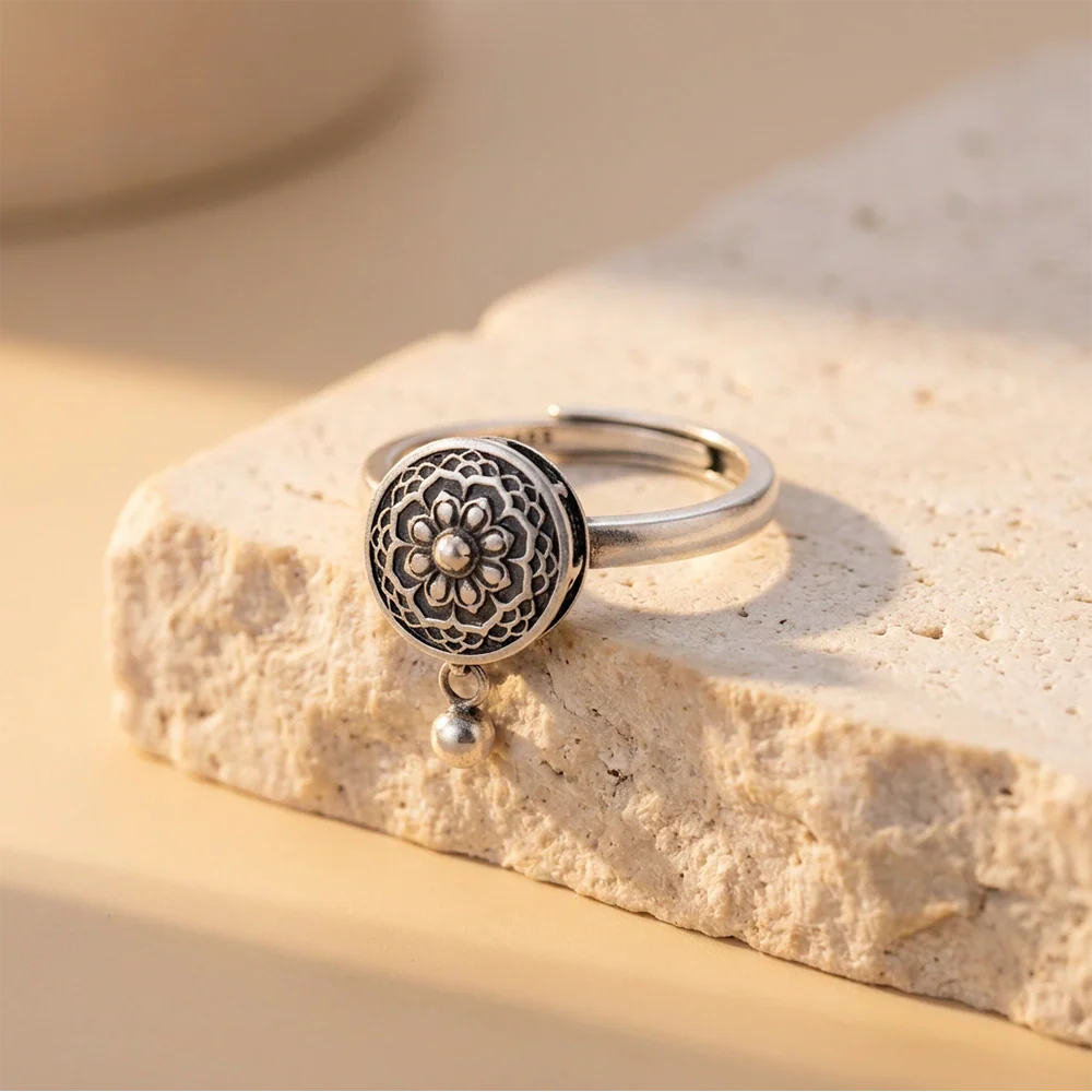 Buddhistischer Glücksring aus 925er Sterlingsilber